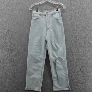 Levis Ribcage Straight Ankle Jeans 26 Blue Light Wash Women High Rise Distressed